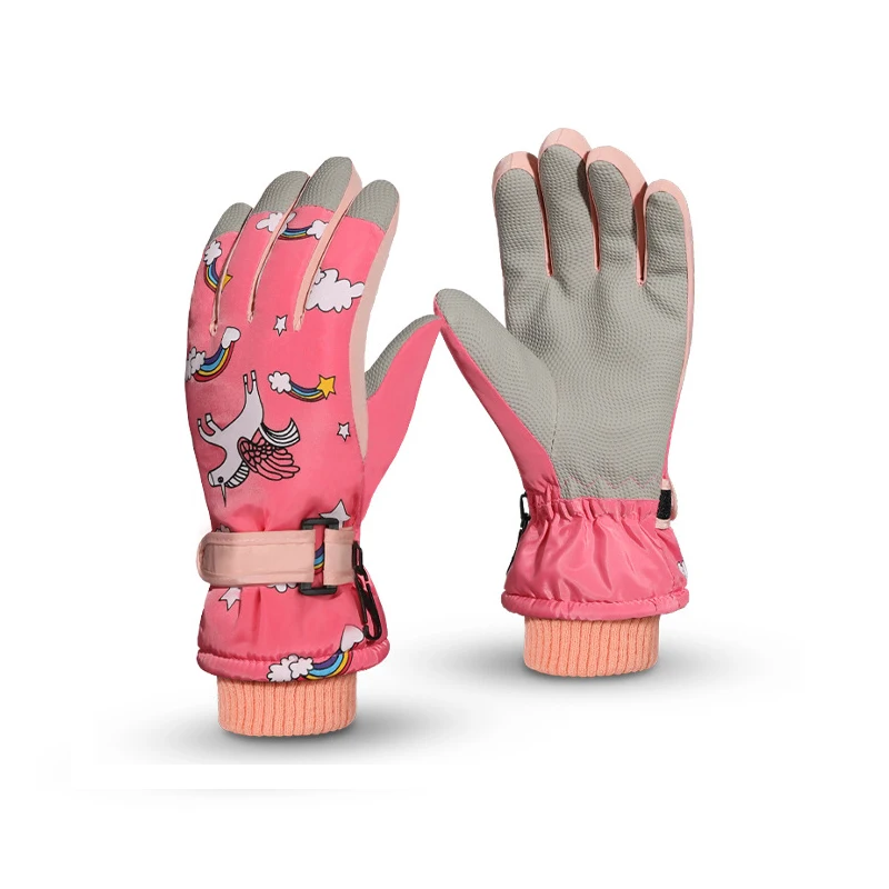 Kid Gloves Boy Girl Winter Warm Skiing Accessory Cartoon Unicorn Waterproof Outdoors Fleece Lining