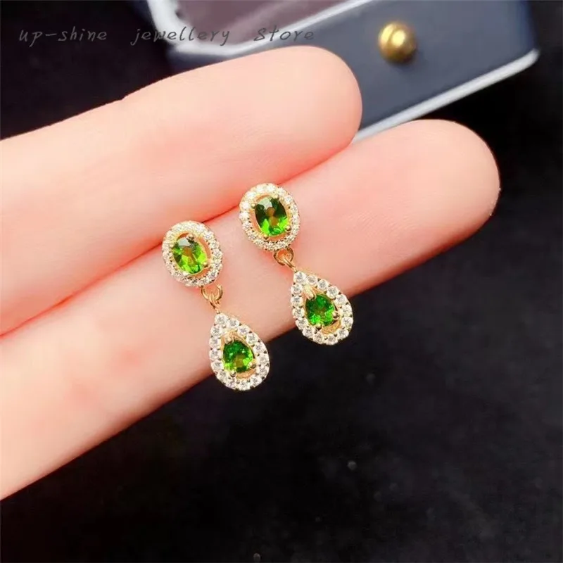 Nuovi Orecchini Diopside Naturali, Orecchini Da Donna In Argento 925, Squisitamente Realizzati, Colori Splendidi, Eleganti E Belli