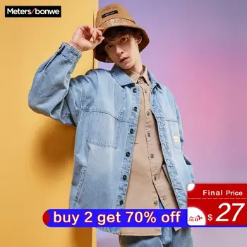 

Metersbonwe 2020 Spring New denim jacket men's retro casual denim jacket lapel long sleeve Shirt style denim bomber jacket