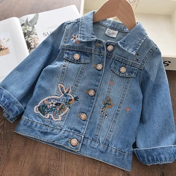 

Girls Cute Coats 2020 New Fashion Kids Girl Denim Jackets Embroidery Cartoon Bunny Outfits Children Clothing 3 8Y
