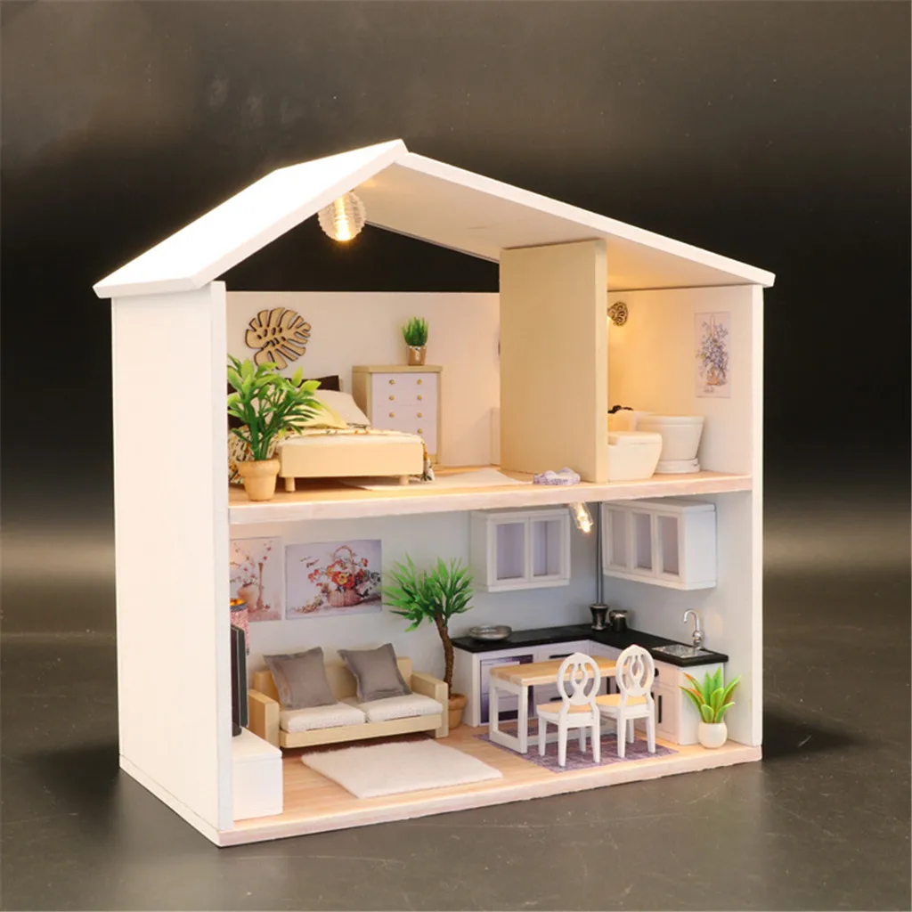 3d Деревянный Diy мебель миниатюрный кукольный домик светильник время украшения креативные ремесла подарки Собранный Деревянный светильник подарок на день рождения