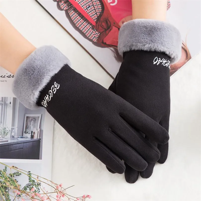 YRRETY, элегантные плюшевые женские сенсорные перчатки, осенне-зимние кашемировые перчатки для фитнеса, женские рукавицы на запястье, перчатки для вождения - Цвет: N908 Black G153