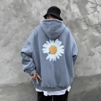 

Plus Velvet Padded Hoodies Men Fashion Printing Casual Flower Hoodie Men Streetwear Loose Hip Hop Hooded Sweatshirt Male Hoody