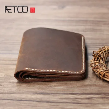 

AETOO Mad Horseleather Short Large-capacity Wallet, Vintage Three Folding Wallet, Driver's License Real Pickup Bag
