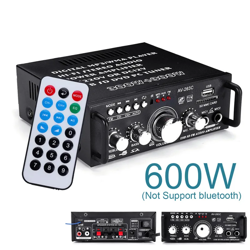 Аудио усилитель 12 В/220 В 600 Вт Amplificador аудио bluetooth стерео усилитель мощности SD HIFI 2CH аудио музыкальный плеер для автомобиля дома - Цвет: Серебристый