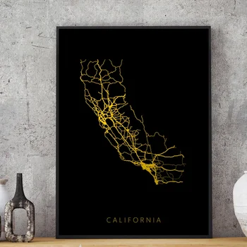 

California American Gold City Travel Map Nordic Art Canvas Poster Home Wall Decor (No Frame)