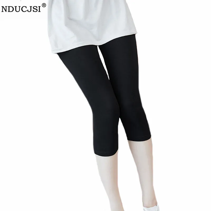 

NDUCJSI Cropped Pants Women Summer Jegging High Waist Fitness Leggins Elastic Black Capri Calf Length Workout Plus Size Mujer