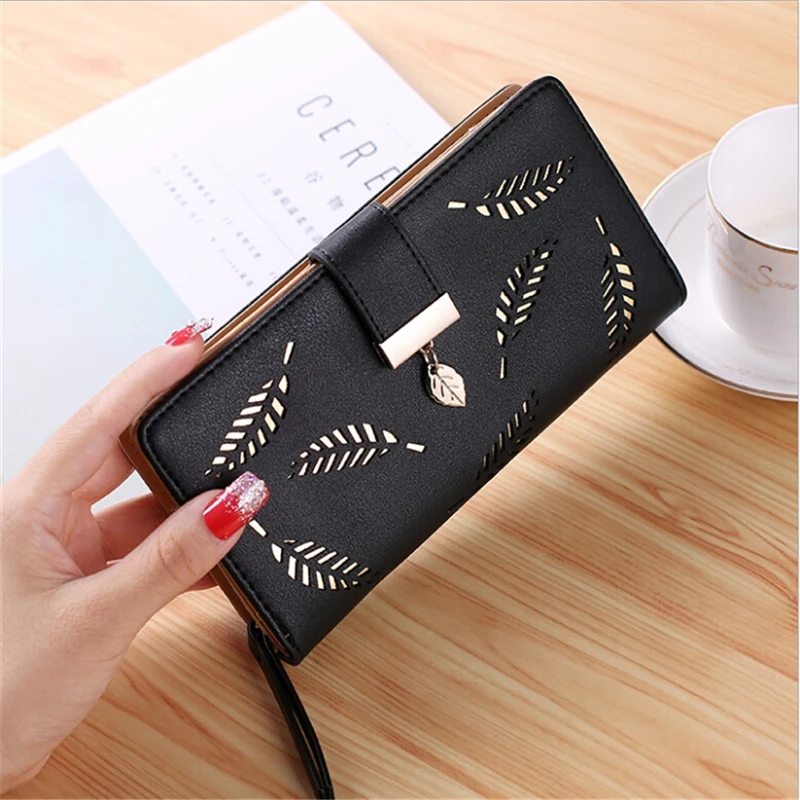 2019 Brand Leaves Hollow Women Wallet Soft PU Leather Women's Clutch Wallet Female Designer Wallets Coin Card Purse 2019 Brand Leaves Hollow Women Wallet Soft PU Leather Women's Clutch Wallet Female Designer Wallets Coin Card Purse