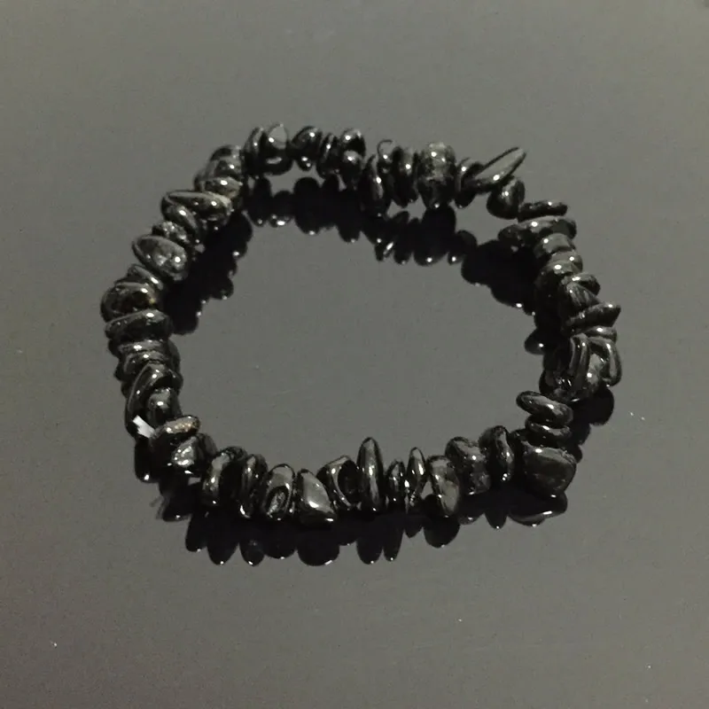 Панк простые мужские женские браслеты рейки целебные необработанные минеральные черные Турмалин чип камень бусины ювелирные изделия для медитации кварцевые браслеты