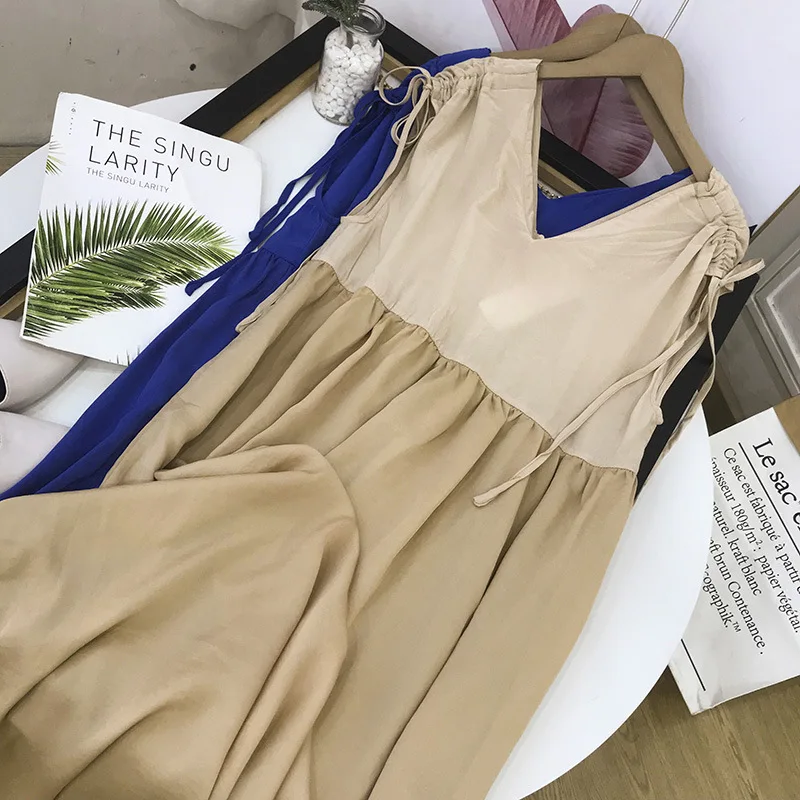 

Autumn Solid Color Sleeveless Girl'S One Piece Long Skirts Literature And Art Korean Style Versatile Fashion New Style Casual We