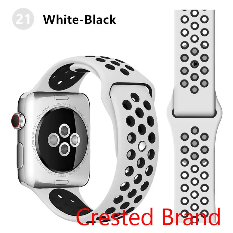 Ремешок для Apple watch 5 4 3 2 1 44 мм/40 мм iWatch 42 мм/38 мм дышащий спортивный силиконовый браслет для часов - Цвет ремешка: white black 21