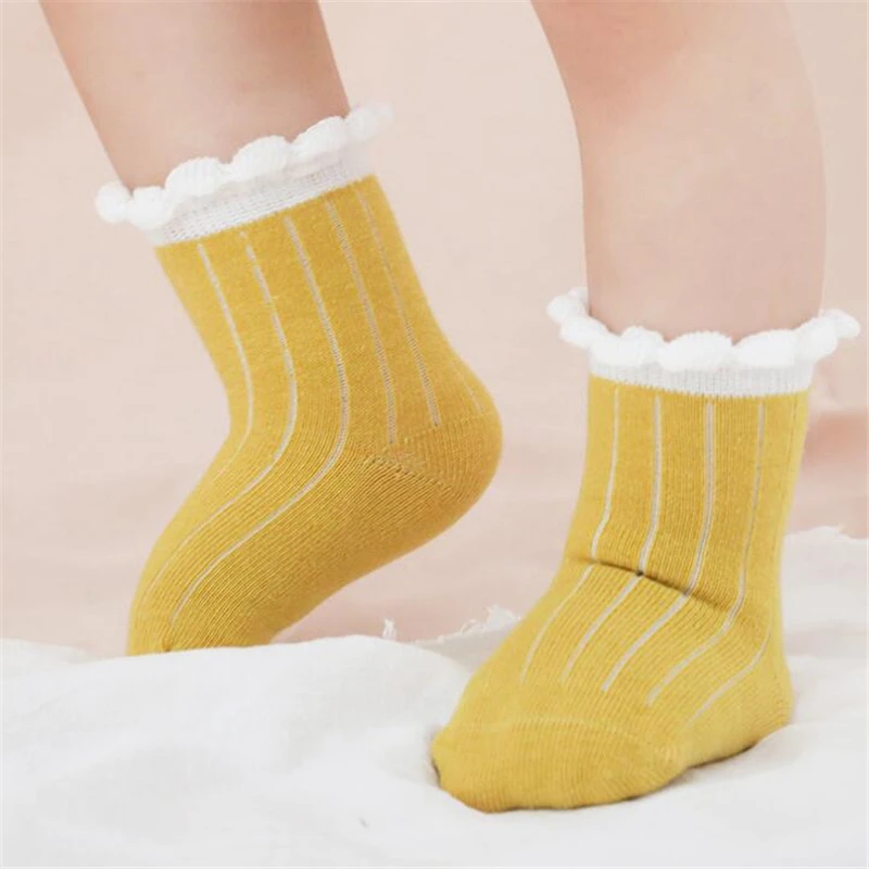 

5 Pairs/Lot Baby Socks Autumn Infant Girls Ruffle Socks Candy Color Cotton Soft Children's Socks