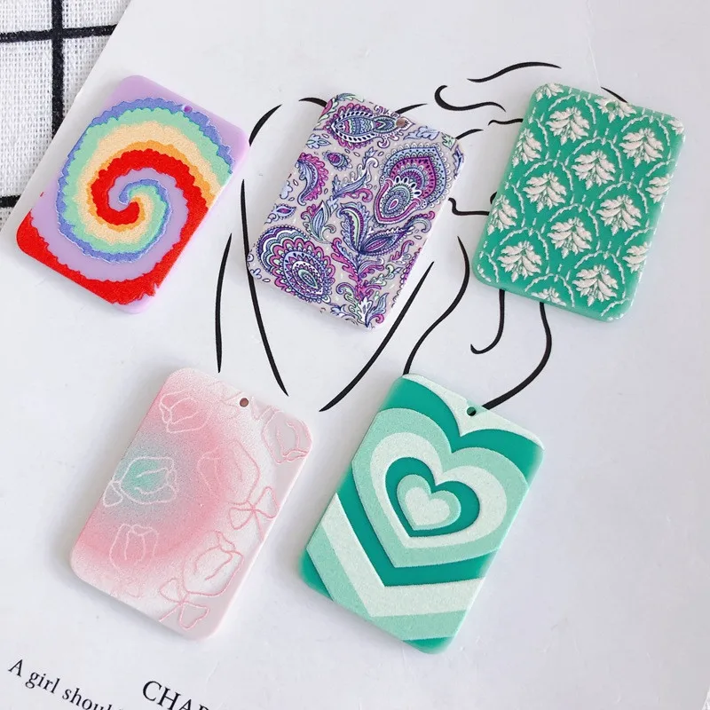 

Newest 40pcs/lot color flowers/hearts pattern print geometry rectangle shape acrylic beads diy jewelry earring/garment accessory