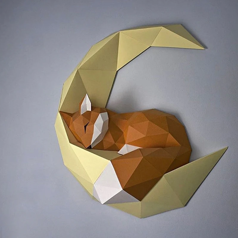 INS DIY Скандинавское 3D украшение на стену с изображением лисы и Луны, подвесные детали, простая бумага для гостиной, художественная фотография, украшение для детской комнаты