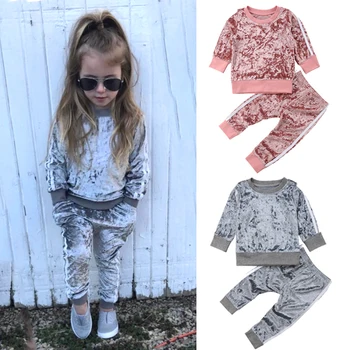 

Kids Tracksuit For Girl Clothing Sets 2020 Autumn Winter Toddler Girls Velvet Clothes 2pcs Outfit Suit Children Clothing 1-6Y