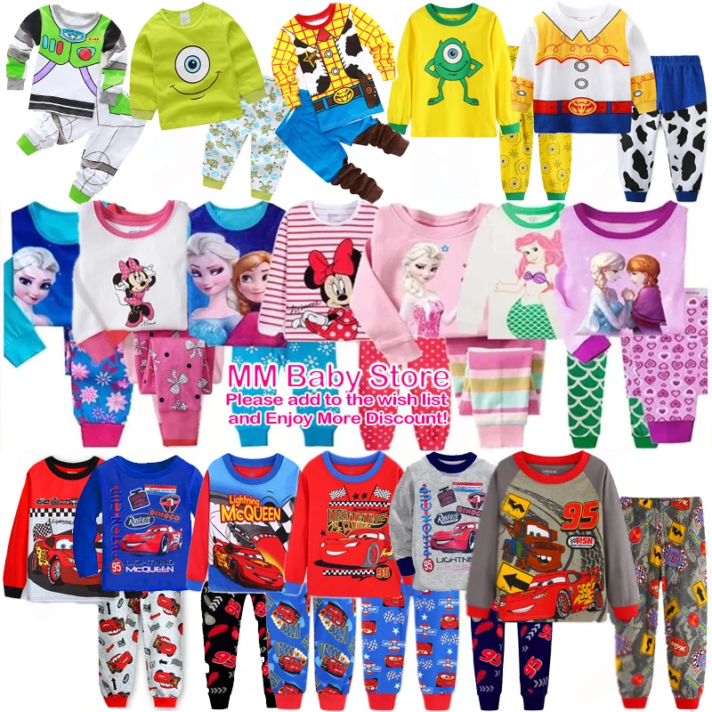 Conjunto de pijamas de dibujos animados para niños, niñas, niños, Anna, Elsa, coches, Minnie, Mickey, ropa de bebé, 2 piezas