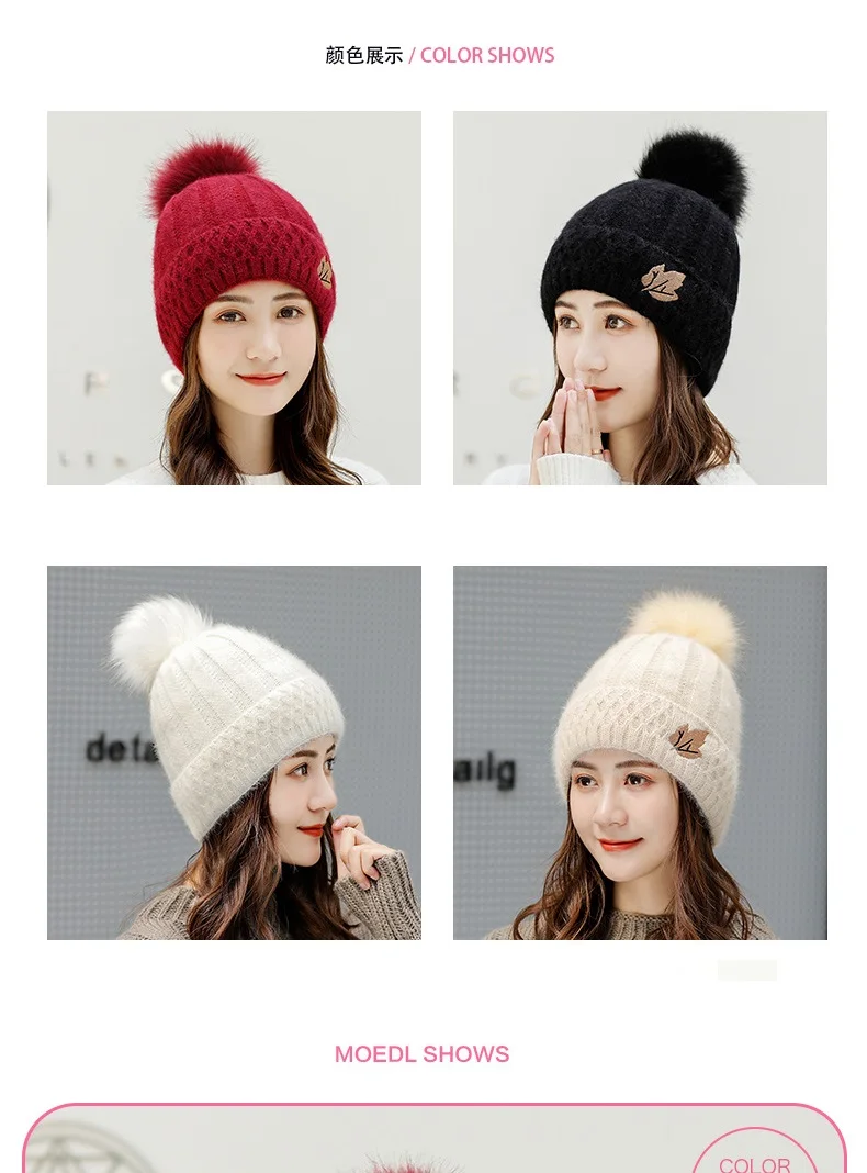 Вязаная шапка из кроличьего меха с меховым помпоном, шапка Skullie beanie, зимняя женская шапка для девочек, женская шапка