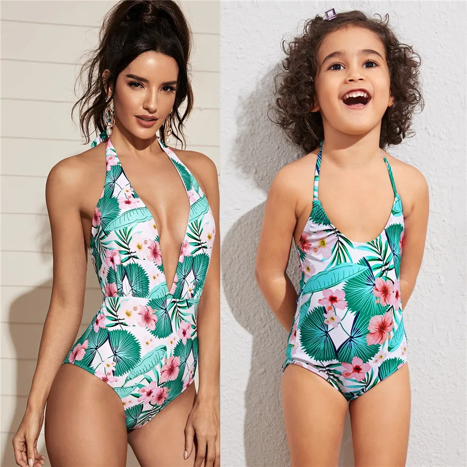 

Flower Mother Daughter Bikini Swimsuits Family Matching Swimwear One-Piece Mommy and Me Swimming Clothes Women Girls Bath Suits