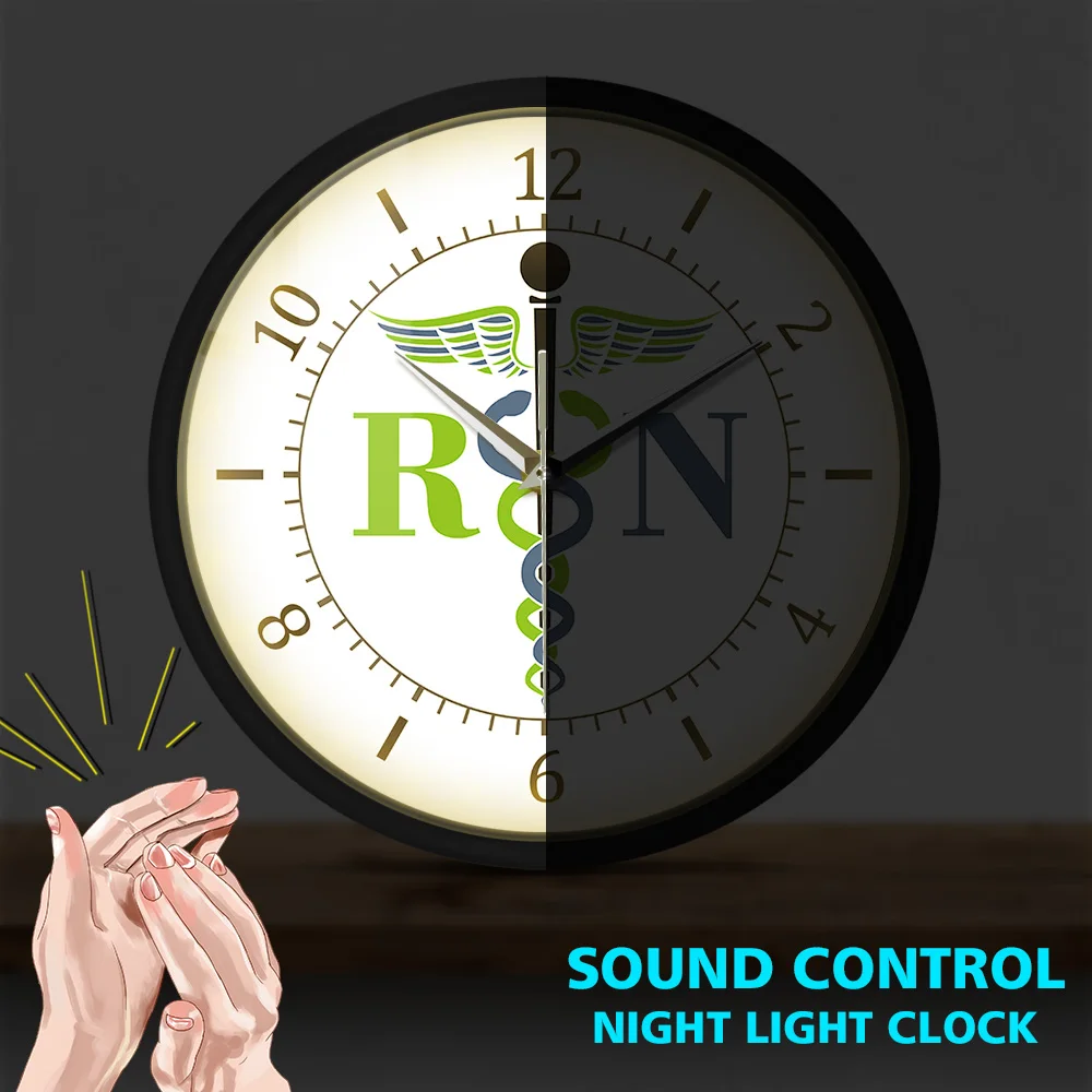 Medico Medico Medico Insignia Esclusivo Orologio Da Parete Con Controllo Del Suono Caduceus Orologio Medico Registrato Infermiera Rn Luce Infermierist