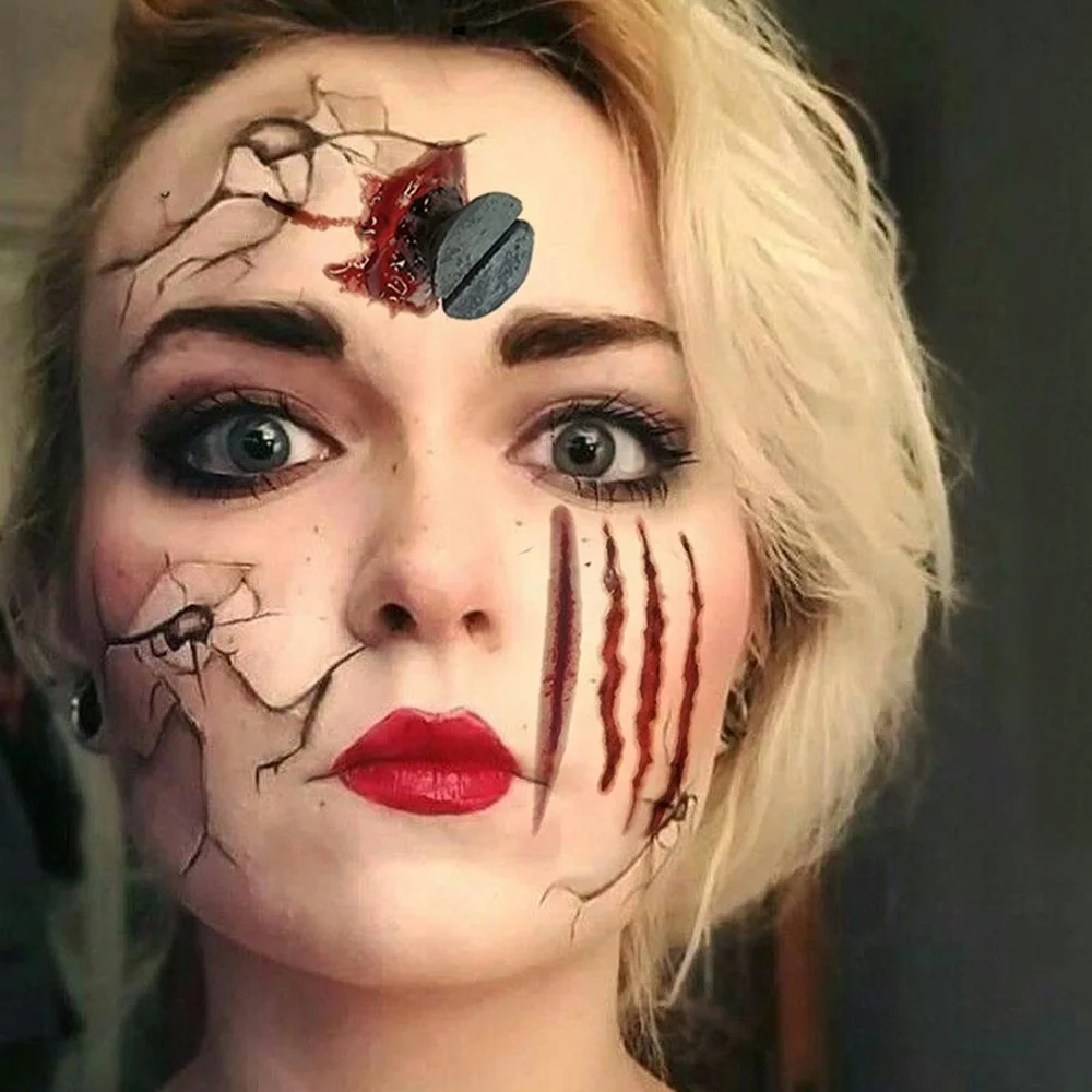 Halloween Waterproof Temporary Tattoos Stickers Zombie Scar Tatto with Bloody Makeup Wounds Decoration Wound Scary Blood Sticke tattoo sticker,temporary tattoos