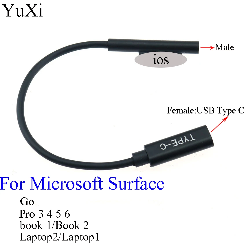 

YuXi USB Type C PD Power Adapter Converter Dc Plug Charging Cable Cord for Microsoft Surface Pro 3 4 5 6 Charger for Surface Go