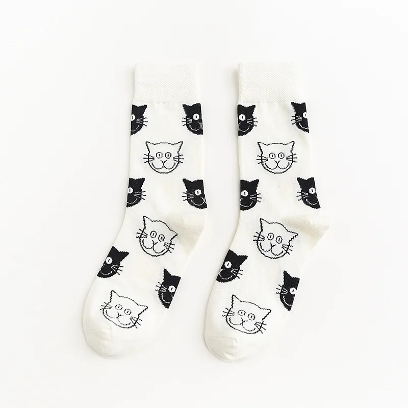 Корейский стиль, модные уличные хип-хоп носки в стиле Харадзюку, унисекс, забавные мужские носки, счастливый скейтборд, мультяшный Кот, собака, женские носки, сохраняющие тепло - Цвет: White cat