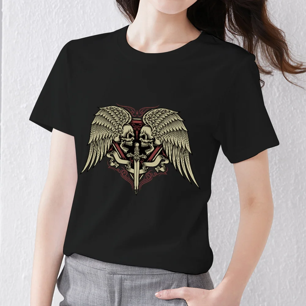 

Women's T-shirt Gothic Street Style Skull Pattern Series Printed Ladies Top Classic Black Soft Round Neck T-Shirt Commuter Wear