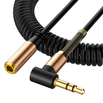 

3.5mm Audio Cable Elbow Spring Retractable Male to Female AUX Extension Wire Audio Speaker Telescopic Copper Cord Universal