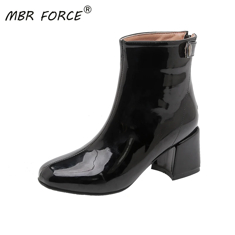 

MBR FORCE New Arrivals Soft Patent Leather Ankle Boots Women Comfortable Boots For Ladies Spring Autumn Women Shoes Size 34-43