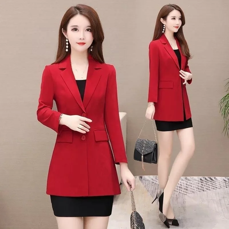 tarjeta Agregar imagen Blazer de oficina elegante para mujer, moda Vintage, manga larga coreana,  Color sólido, un solo botón, prendas de vestir exteriores informales  sueltas, Tops - AliExpress Ropa de mujer