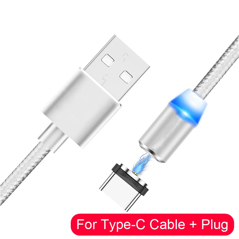 1 м 2 м Магнитный кабель Micro Usb type C Быстрая зарядка Microusb type-C Магнитный зарядный провод USB C для iPhone 11 X Xr Xs 7 usb кабель - Color: Silver Type C Cable