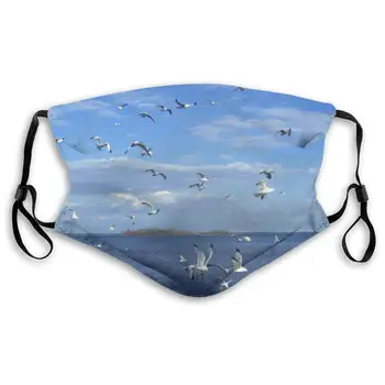 

A Flock Of Sea Gulls Hovering Washable Reusable Mask, Anti Dust Half Face Mouth Mask For Kids Teens Men Women With Adjustable