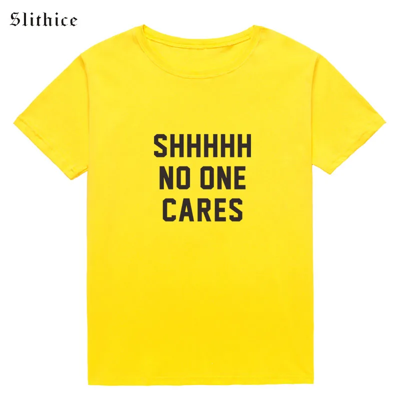 Slithice shhhh NO ONE CARES забавная женская футболка с буквенным принтом Футболка Белый Топ