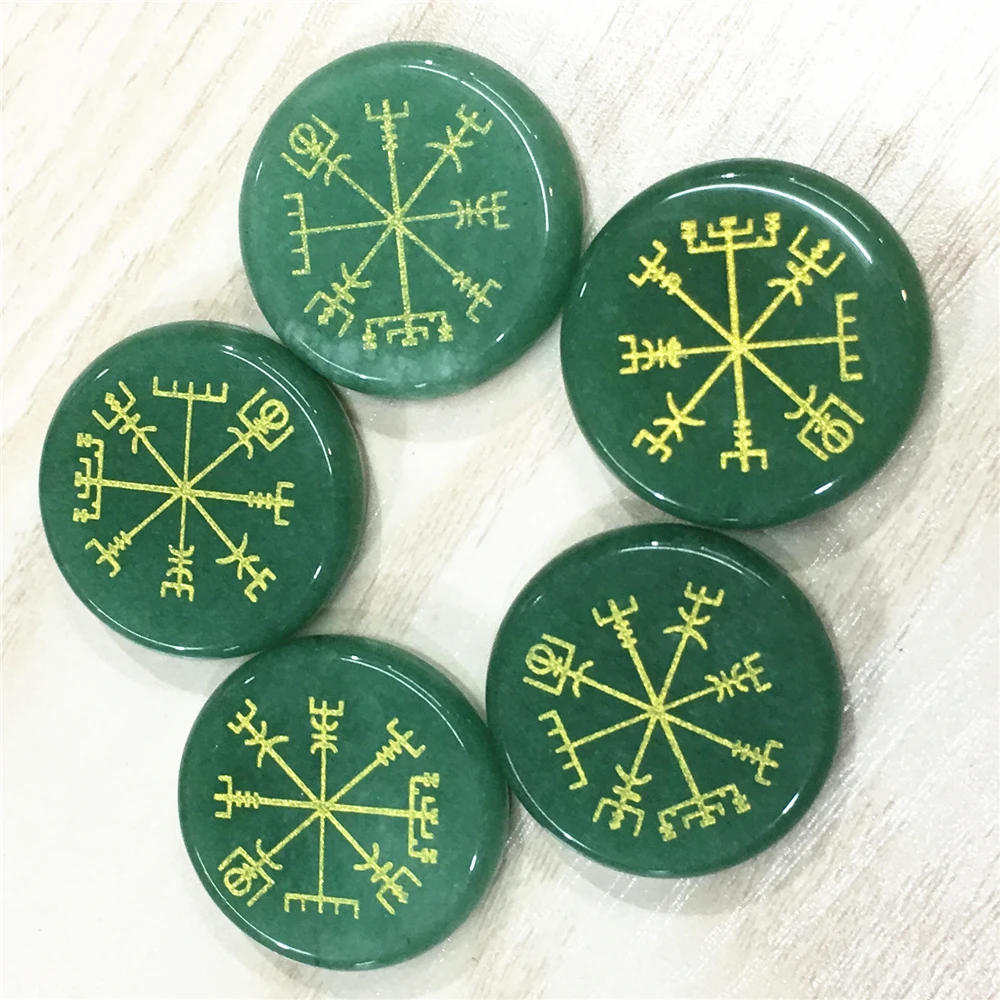 green Aventurine Горячие круглые натуральные Агаты лазурит пальмовый камень Vegvisir Викинг Компас Руна Guardian символы рейки целебные кристаллы - Окраска металла: green Aventurine