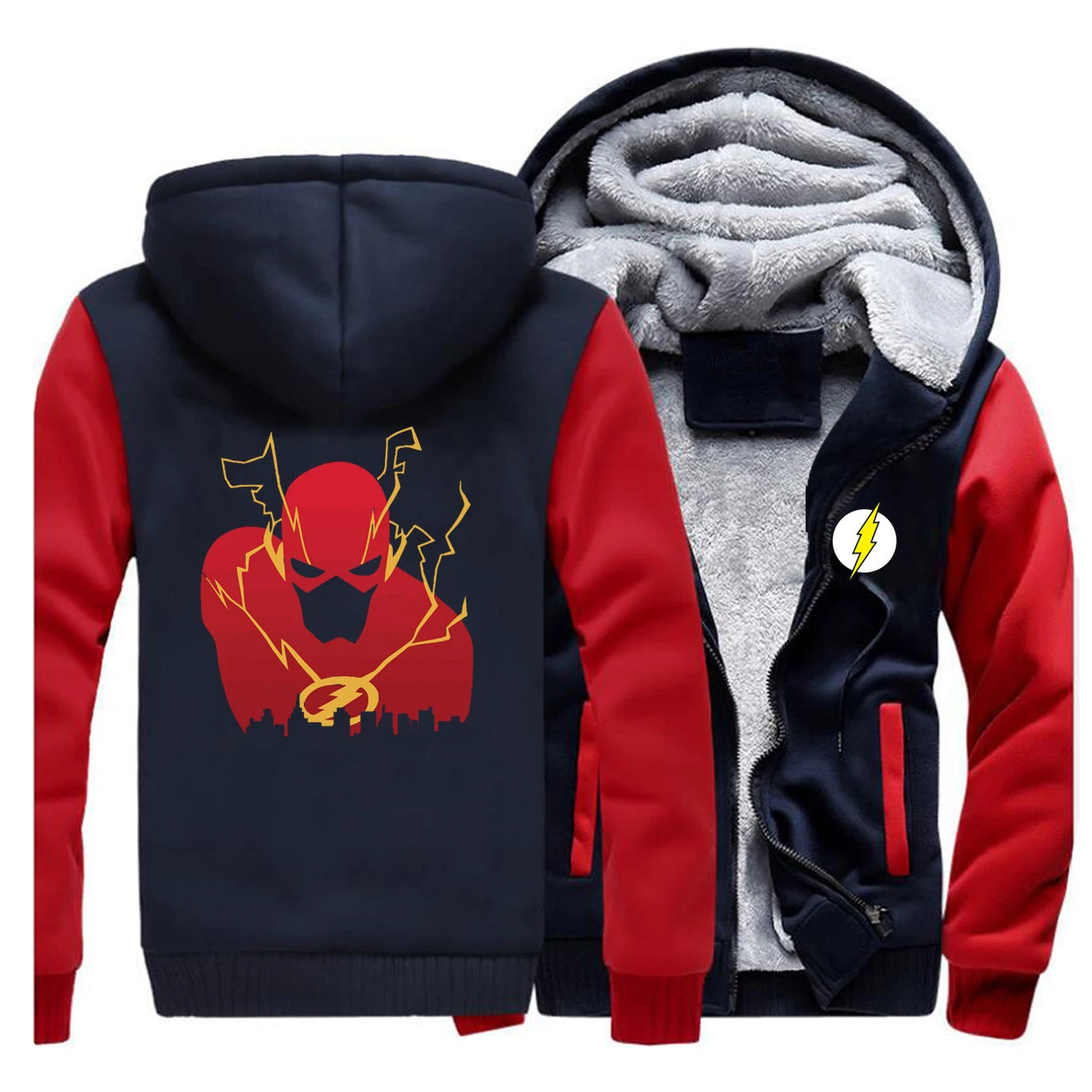Red Dark Blue Супер герой флэш Мужская зимняя теплая Толстая хлопковая Повседневная куртка пальто мужская повседневная мужская верхняя одежда ветрозащитная куртка для мужчин - Цвет: Red Dark Blue