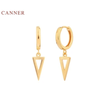 

CANNER Real 925 Sterling Silver Earrings For Women Simple Stylish Triangle Earrings Hoops Zircon Diamond Jewelry Pendientes