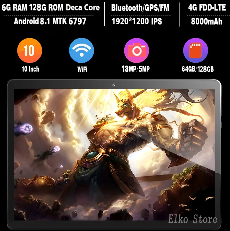 1920*1200 ips Deca Core 4G LTE 6 ГБ ОЗУ 128 Гб ПЗУ 2.5D стекло 10 ядер 10 дюймов Android 8,1 две sim-карты ips экран Wifi gps 10,1