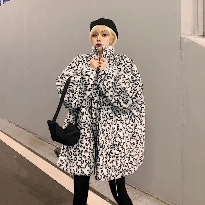 Fenghua пальто из искусственного меха женское повседневное меховое плотное теплое длинное пальто из искусственного лисьего меха свободное зимнее пальто женское пальто из меха с леопардовым принтом