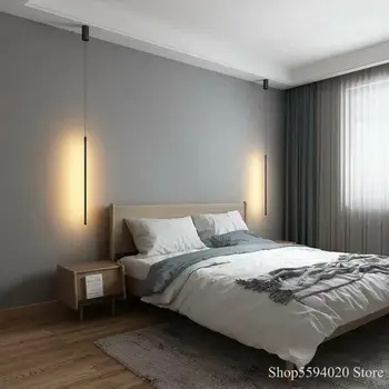 

Nirdic Simple Long Line Pendant Lamp Bedroom Bedside Led Lights Creative Black Aluminum Minimalist Chandelier Hanging Lamp Metal