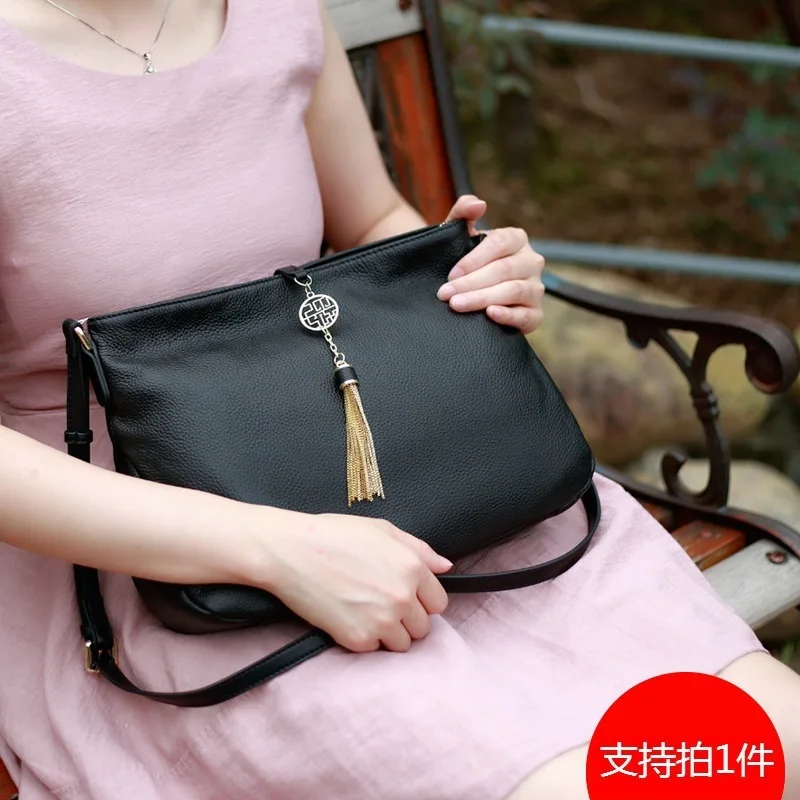 

Pmsix Genuine Leather Female Bag 2019 Tassel Soft Leather Big Capacity Head Layer Cowhide Single Shoulder Oblique Satchel Female