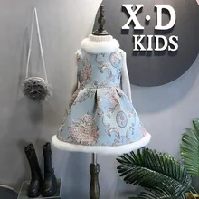 Г. Осень-зима; Новое поступление; модное платье-майка с цветочной вышивкой для девочек; Детские платья принцессы с меховым воротником; теплые флисовые платья