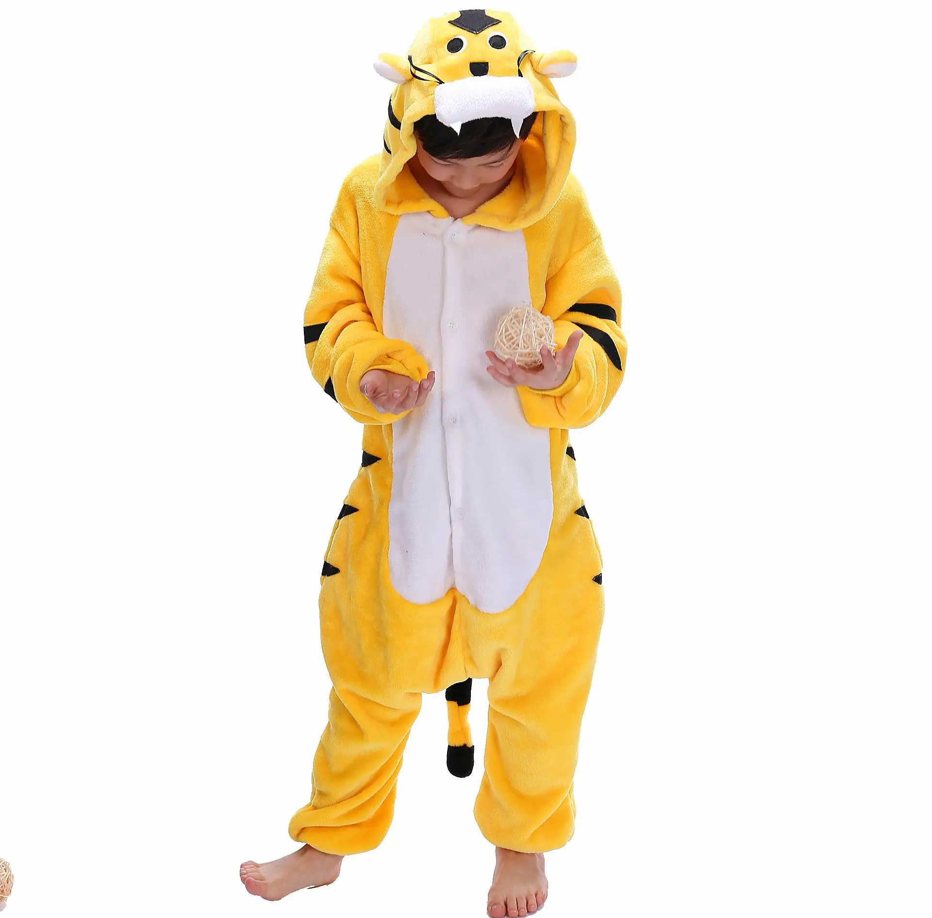 Kigurumi/комбинезон для мальчиков и девочек; детские зимние комбинезоны с единорогом; Пижама с аниме-животными; одежда для сна; комбинезон; детское одеяло; пижамы - Цвет: Yellow Tiger