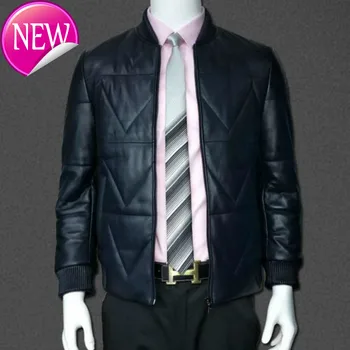 

firefighter's Men's leather coat, wool coat, duck feather, large baseball jacket,