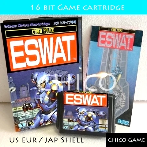 ESWAT with Box and Manual for Sega MegaDrive Video Game Console 16 bit MD card