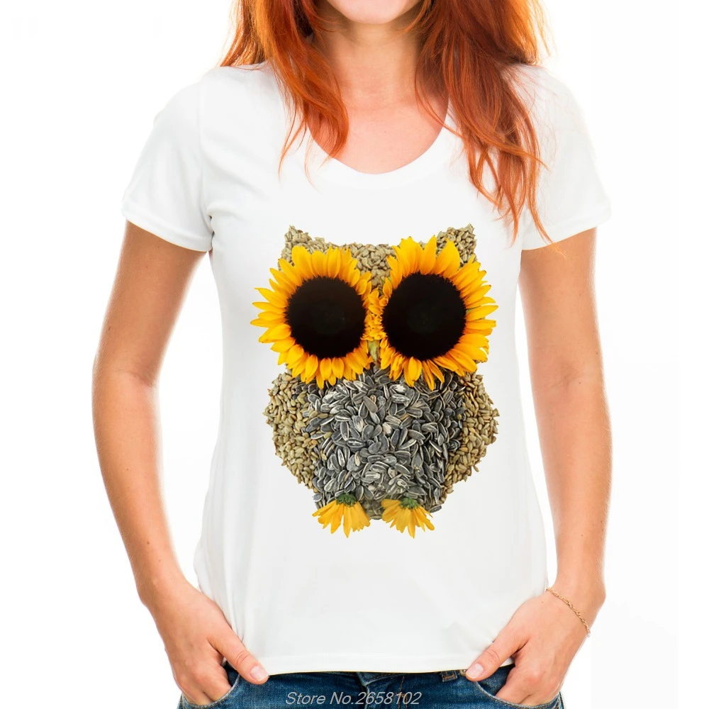 

Korean Style Tops T Shirt Daisy Owl Pattern Designer Fashion Women's Clothing Harajuku