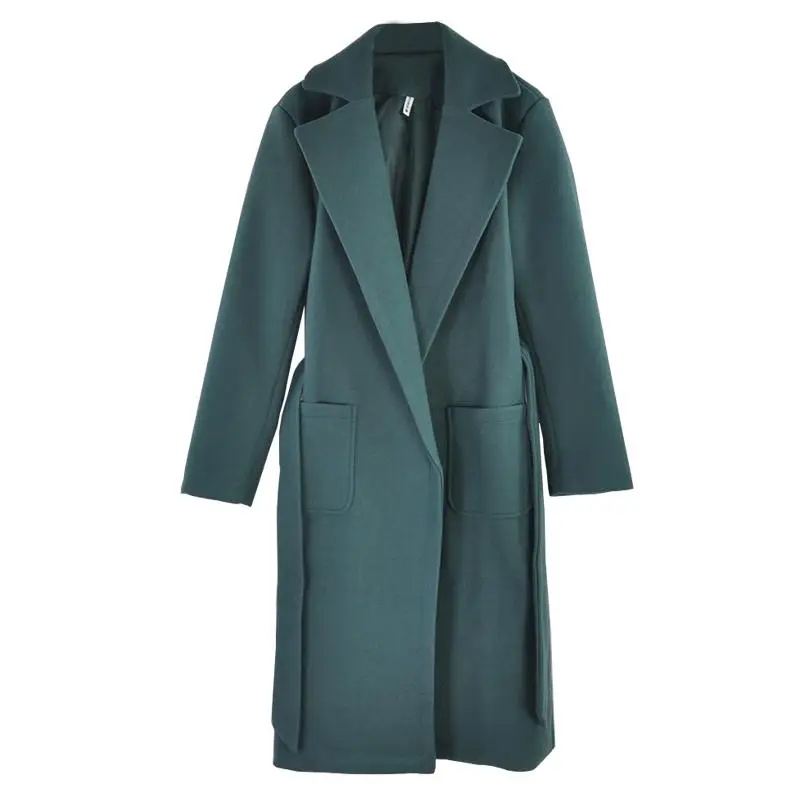 Women's Long lapel belted Jackets solid color coats Female elegant Outerwear