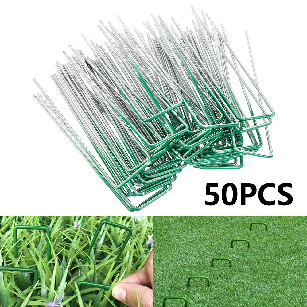 

50pcs/Pack Garden Peg Silver Metal U-Shape Garden Staple Garden Ground Nail Film Fixed Pegs Gardening Fixing Tools Film Peg