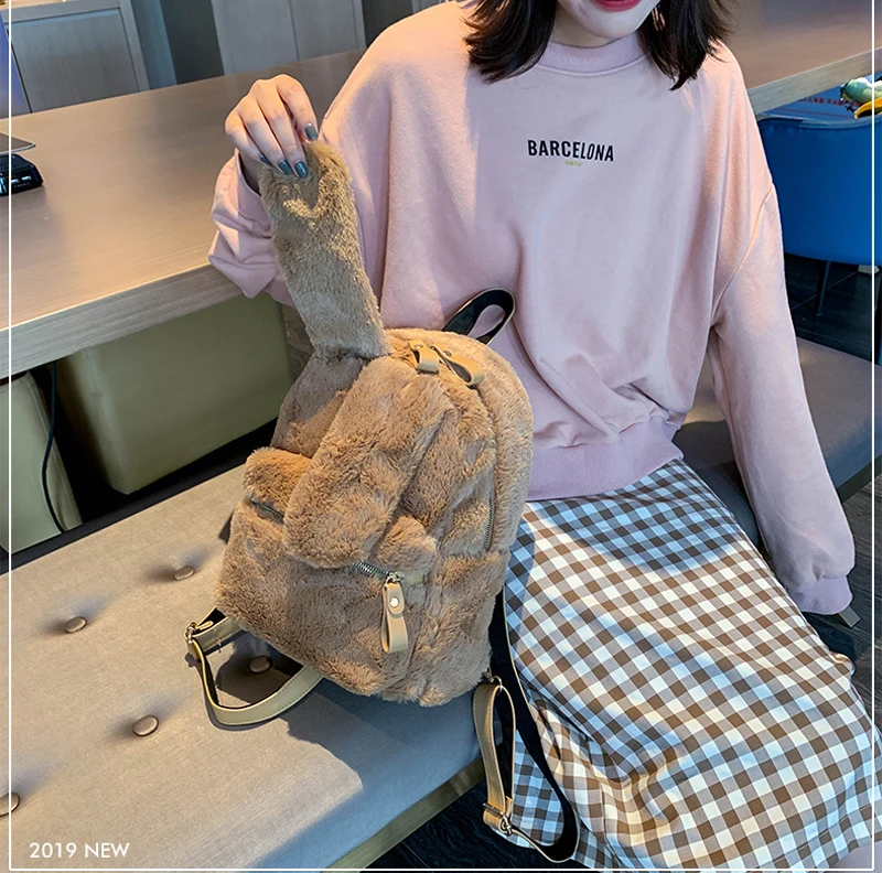 brandnew quality autumn cute rabbit ears plush cartoon backpack student casual backpack large capacity fashion shoulder bag
