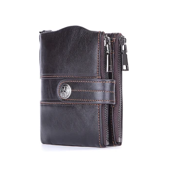 

Simple Cat Vintage Men's Short Wallet Men Genuine Leather Clutch Wallets Purses Real Leather Multi-Card Bit Retro Card Holder