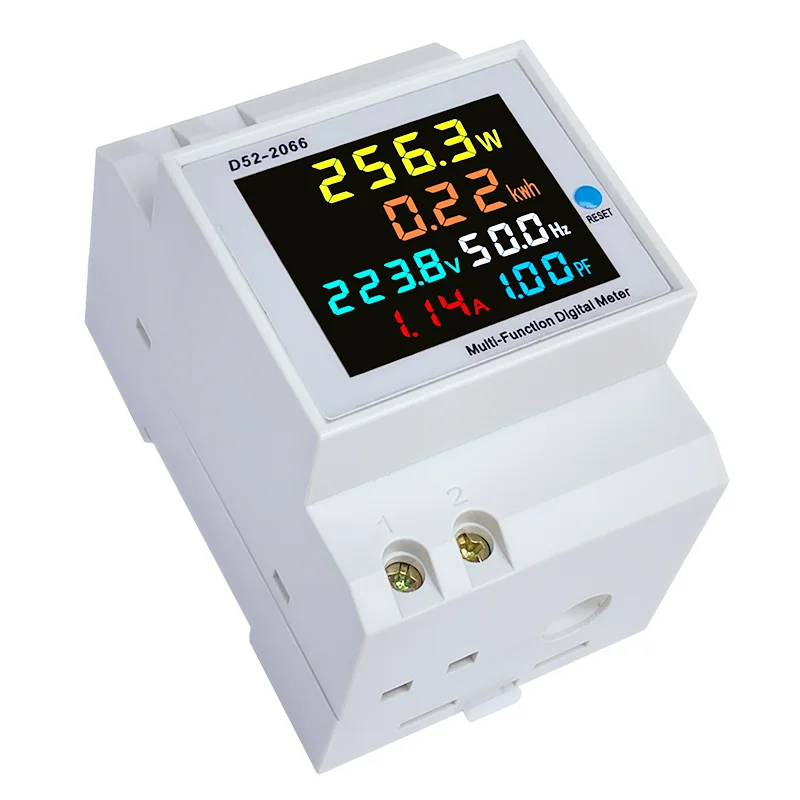 LCD color  screen rail type 220V voltage and current power frequency factor household smart energy meter  D52-2066